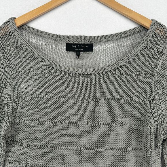 RAG & BONE Sweater Womens S Textured Open Knit Boat Neck Cotton Silk Blend Gray - Picture 3 of 14